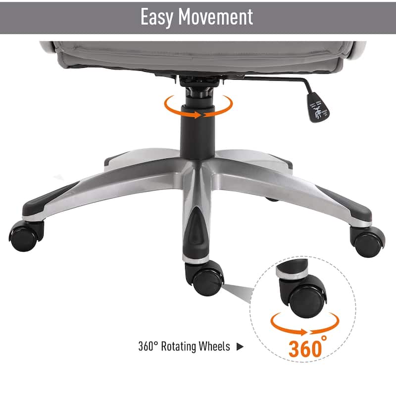 High Back 360° Swivel Ergonomic Home Office Chair with Flip Up Arms, Faux Leather Computer Desk Rocking Chair, Grey