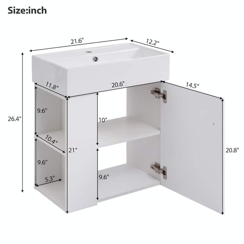 21.6-Inch Modern Floating Bathroom Vanity with Ceramic Basin