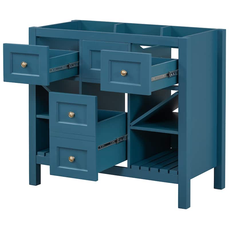 Roomfitters 36'' Bathroom Vanity, Solid Wood Frame Freestanding Storage Cabinet with 5 Drawers and Soft Closing Doors