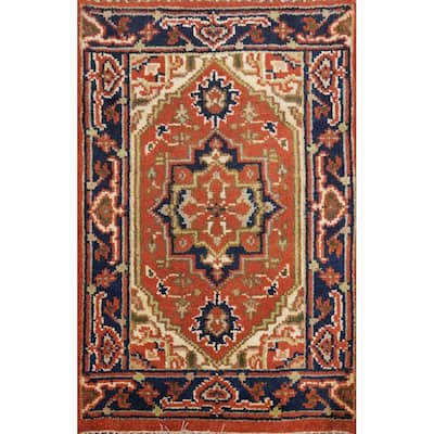 Hand Knotted Oriental 100% Wool Carpet Traditional Medallion Oranges & Rust Heriz (serapi) Area Rug - 3' 0'' X 2' 0''