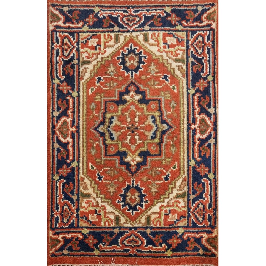 Hand Knotted Oriental 100% Wool Carpet Traditional Medallion Oranges & Rust Heriz (serapi) Area Rug - 3' 0'' X 2' 0''