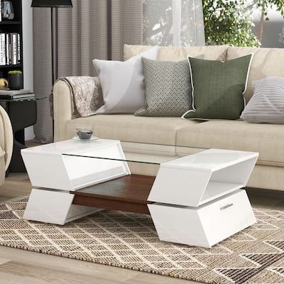 2-Tier Glass Storage Coffee Table for Living Room