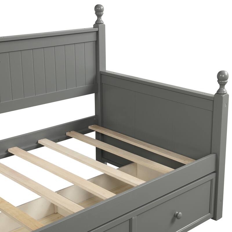 Grey Solid Wood Twin Daybed with Storage Drawers - No Box Spring Needed