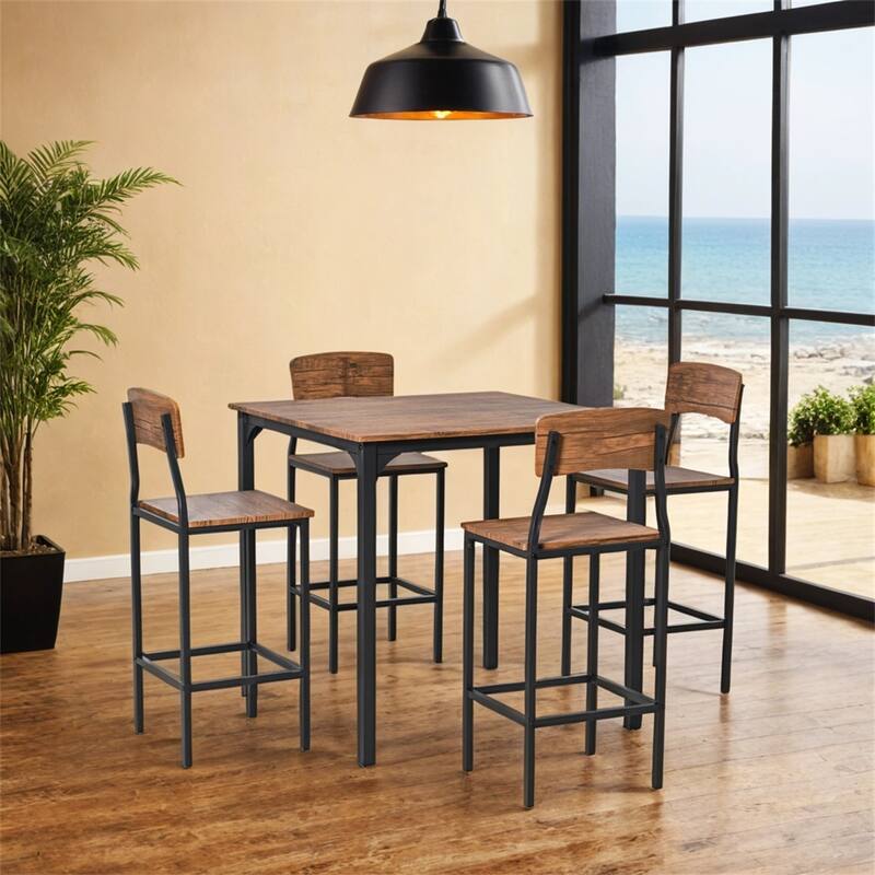 Counter Height Bar Table Set for 4,Square Kitchen Table and Chairs Set