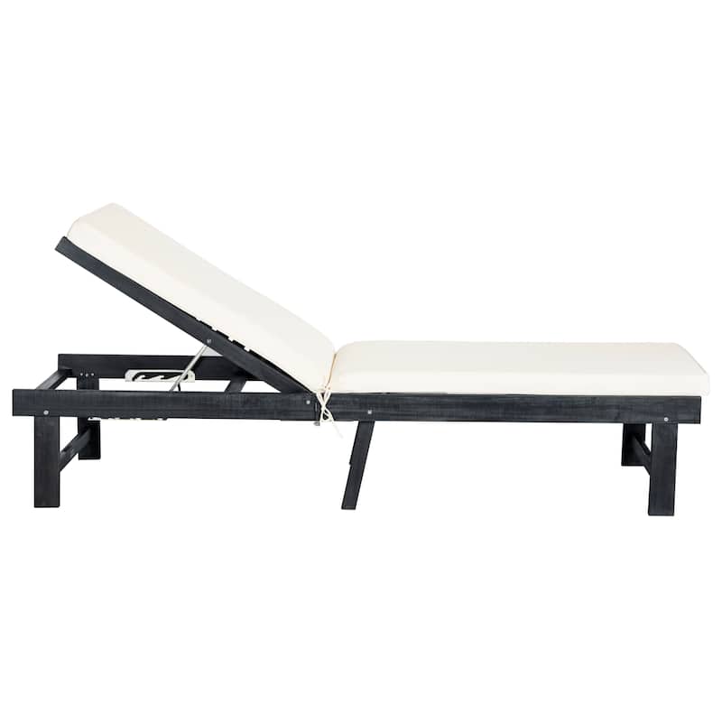 SAFAVIEH Outdoor Esmihan Chaise Lounge Chair with Cushion - 24Wx75Dx15H - Dark Slate Grey/Beige