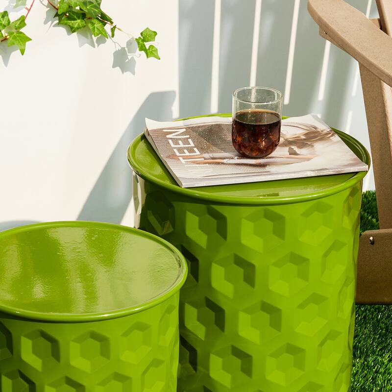 Glitzhome Set of 2 Glossy Black Metal Outdoor Table Accent Stool - 14.25"W x 14.25"D x 18.75"H