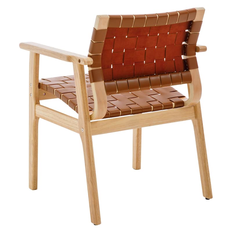 Woven Leather Dining Chairs with Solid Wood Frame - 29.7"H x 21.7"W x 22.8"D