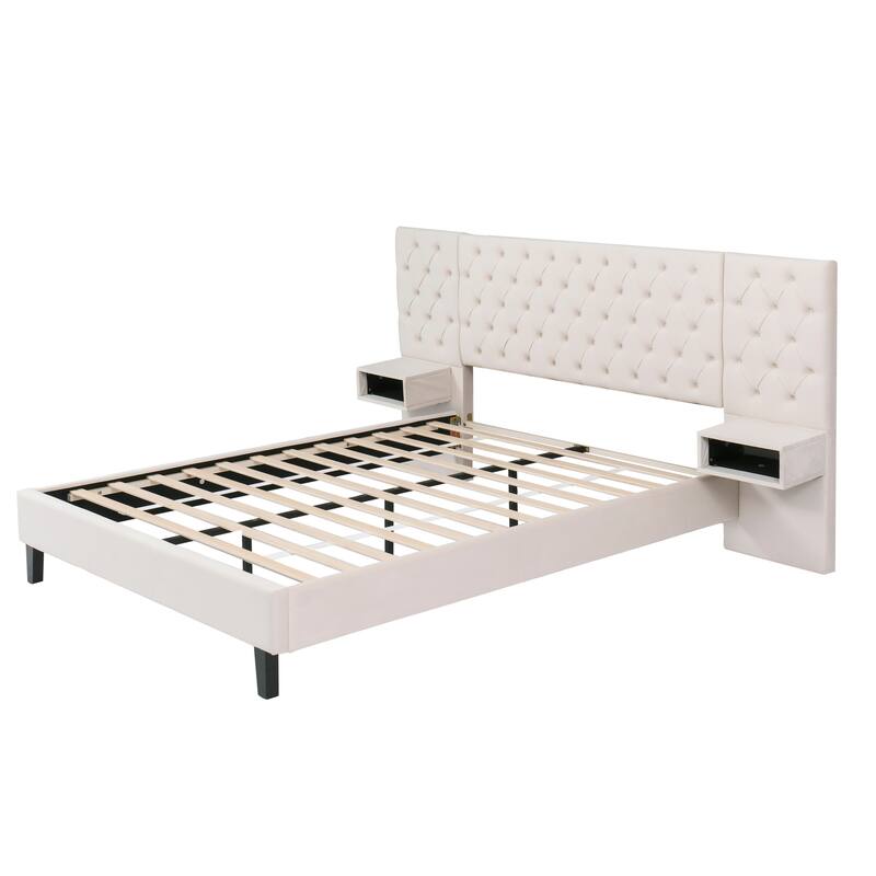 Christopher Knight Home - Alexander Velvet Upholstered Tufted Platform Bed with Nightstands