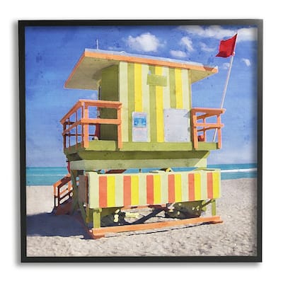 Stupell Yellow Summer Beach Hut Framed Giclee Art Design by LSR Design Studio