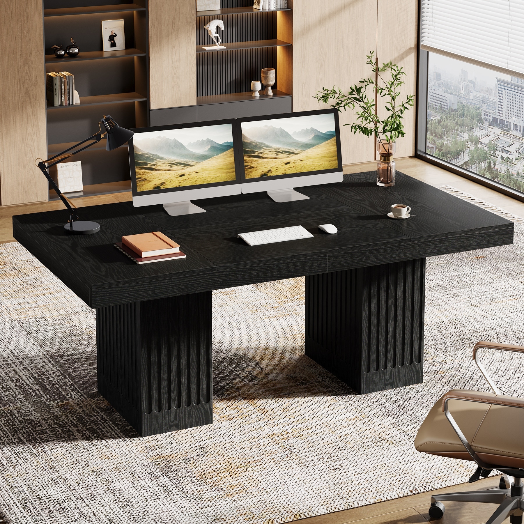 63-inch Modern Executive Desk with Heavy Duty Double Pedestal for Home Office