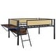 preview thumbnail 8 of 12, Full Size Metal Loft Bed with LED Lights, Storage Shelves and Ladder Black/Brown