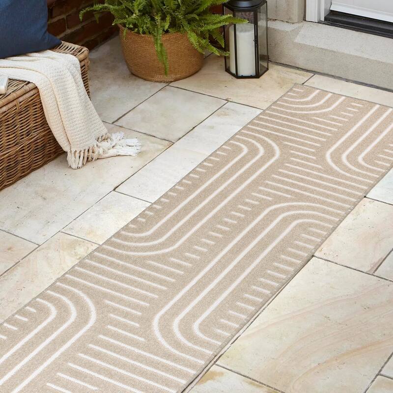 JONATHAN Y Finn High-Low MidCentury Modern Arch Stripe Two-Tone Indoor/Outdoor Rug