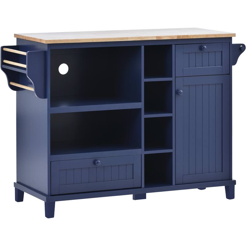 Rolling Kitchen Island with Storage Cabinet Solid Woodne Desktop, Microwave Cabinet, Floor Standing Server Sideboard for Kitchen