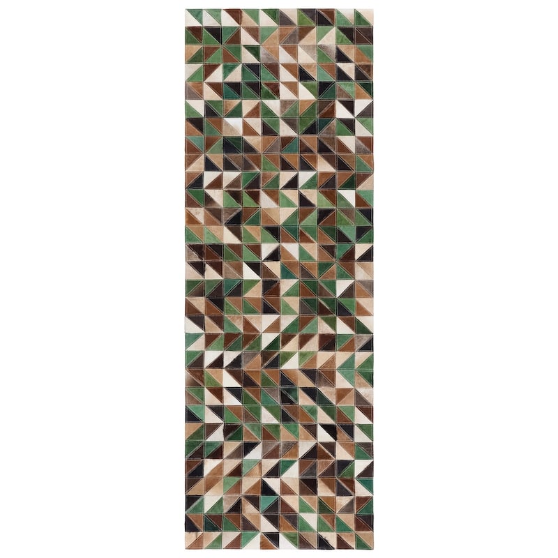 SAFAVIEH Handmade Studio Leather Jurga Contemporary Leather Rug - 2'3" x 7' Runner - 2'3" x 7' Runner - Green/Light Brown
