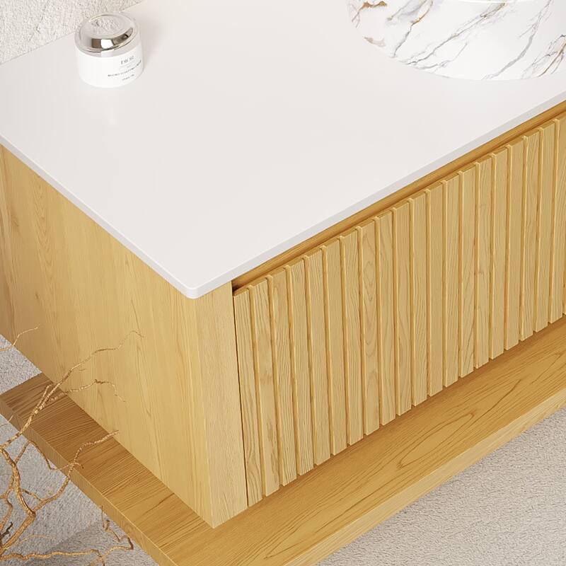 GDFStudio - Hizon 48" Wall-Mounted Plywood Bathroom Storage Cabinet ONLY, Corolla Oak Finish, NO Basin