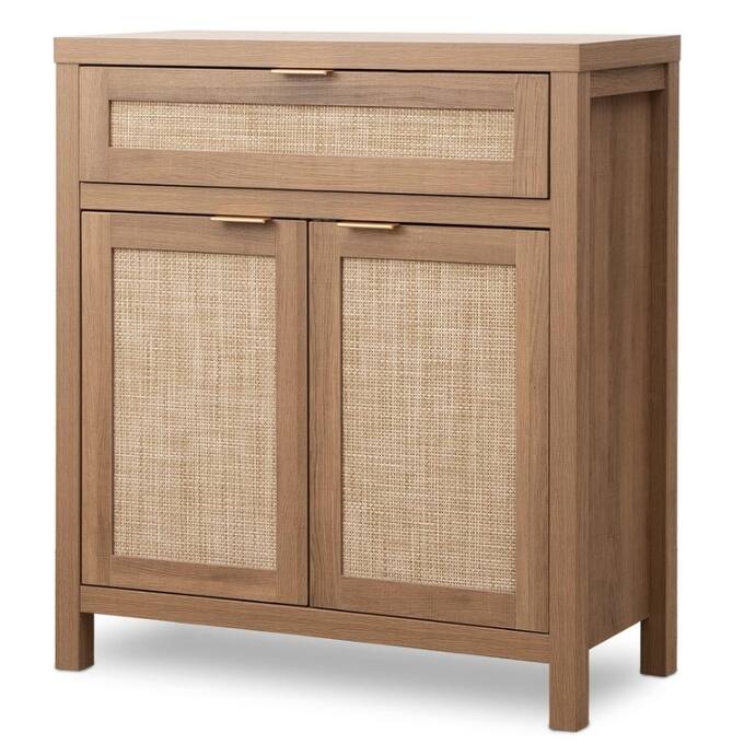Sideboard Buffet Cabinet with Storage, Rattan Kitchen Buffet Accent Sideboard with Drawer and Adjustable Shelves - brown