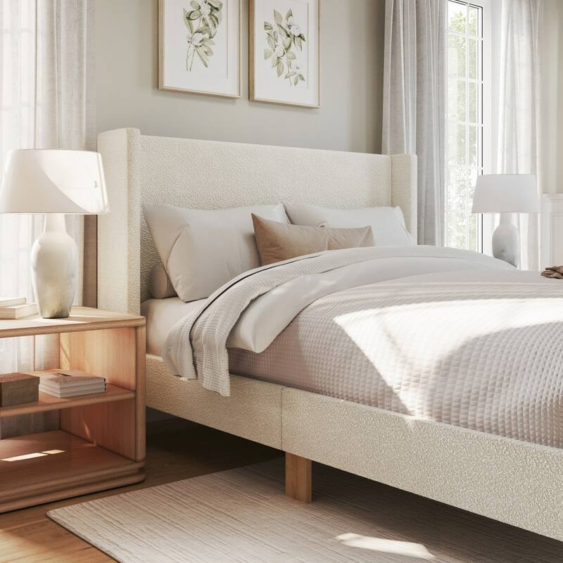 Martha Stewart Upholstered Platform Bed with Wingback Headboard