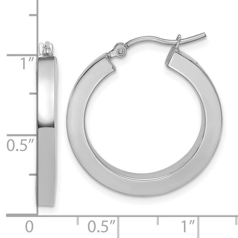 Curata 14k White Gold Polished Square Tube Hoop Earrings - 25x25mm