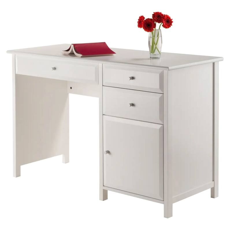3-Drawer Wood Writing Desk with Cabinet - 47.25" - White