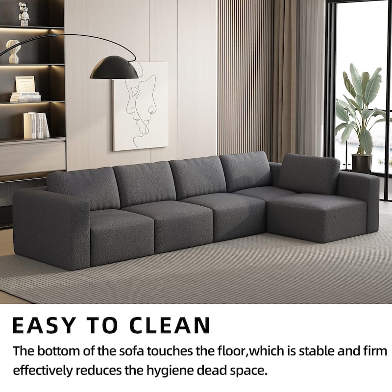 104.32" Yarn Fleece Modular Sectional Sofa Set with Chaise & Ottoman, U-Shaped 5-Seater Sleeper