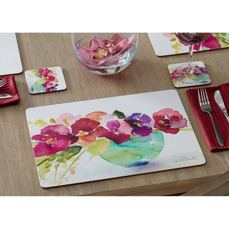 Cala Home Hardboard Placemats - Bowl Of Blooms - Set of 4 - 15.5x11.25x.212