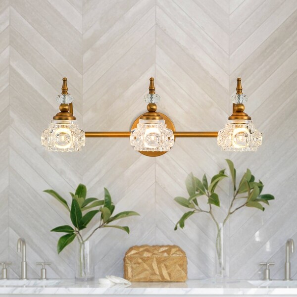 3 Lights Bathroom Lighting Vintage Bathroom Vanity Light with Crystal Glass Shade On Sale Bed Bath Beyond 37909261