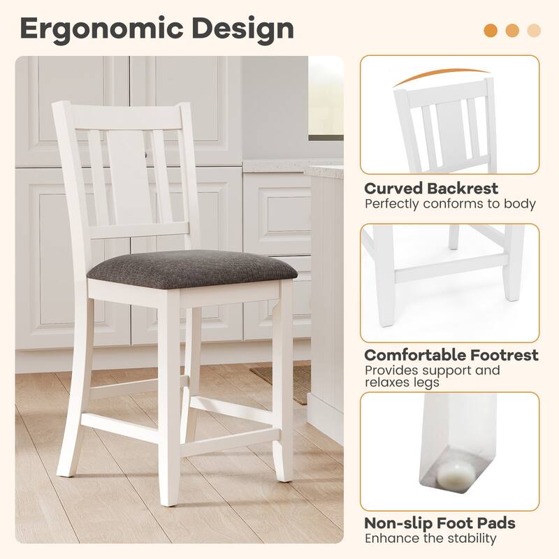 Gymax Rubber Wooden Bar Stools Set of 4 w/ Ergonomic Back Comfortable
