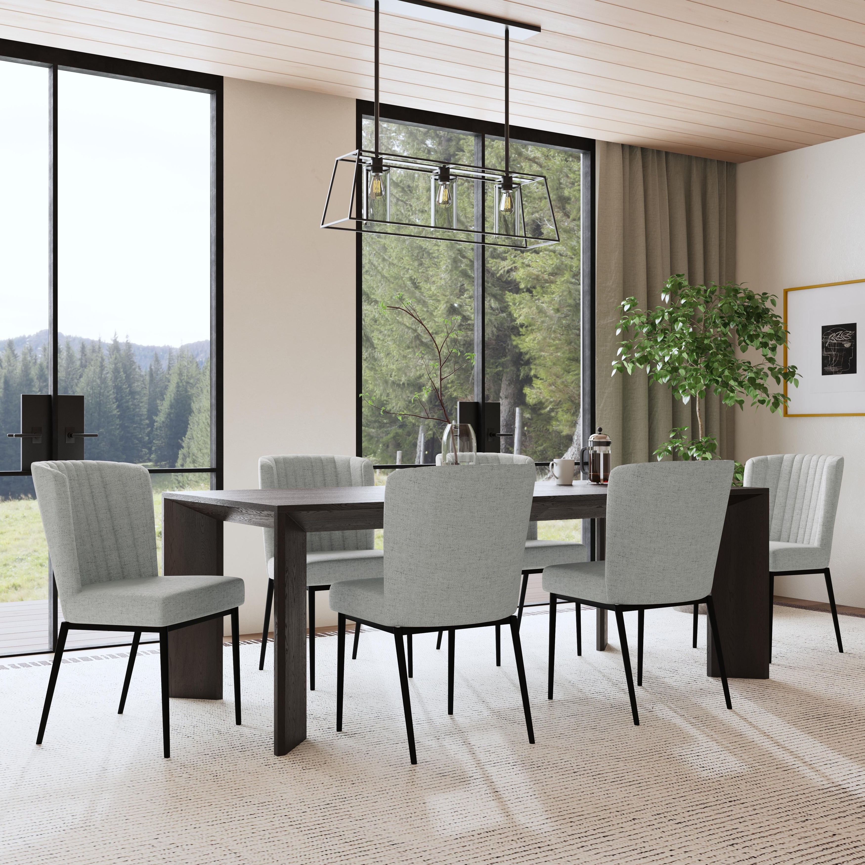 HomePop ChannelBack Dining Chair with Metal Legs-Gray Woven (set of 2)