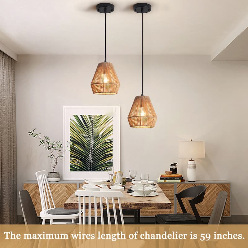 Boho Coastal 1-Light Hand-Woven Rattan Pendant Light for Kitchen Island Hallway (Set Of 2) - 7.28 in