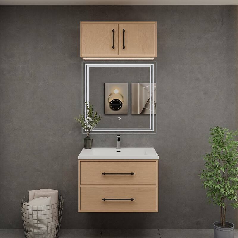Victoria 30'' Wall-Mounted Vanity Set with Motion Sensor LED light Top Cabinet. - 29.5 - Matte - Yellow Oak