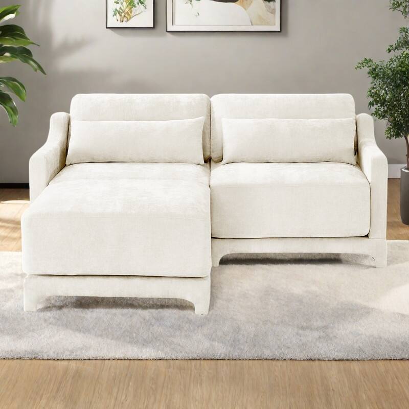 73.2" Chenille 2-Seater Sofa with Ottoman, 2 Lumbar Pillows, High-Resilience Sponge and Solid Wood Frame - Beige