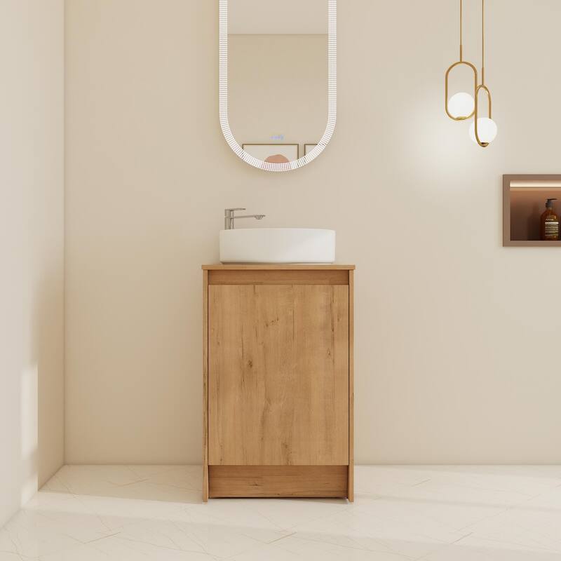 BNK 20'' Single Bathroom Vanity With Sink, Freestanding Bathroom Vanity with Soft Close Doors and Shelf - 19.69''W×18.13''D×35.25''H - Imitative Oak-White Basin