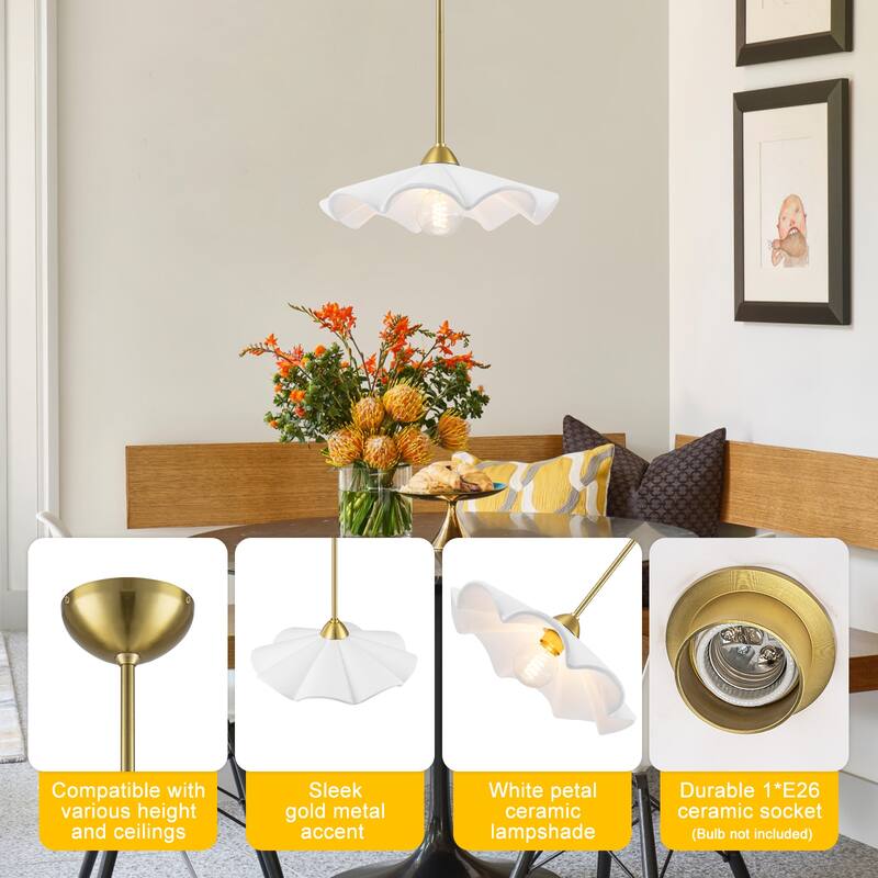 16-Inch White Ceramic Petal Pendant Light for Kitchen Dining Room - Dia.15.98-in