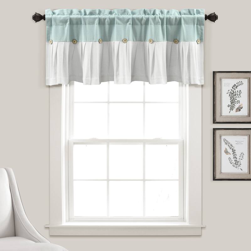 Lush Decor Linen Button Window Curtain Valance - 18" x 52" - Blue