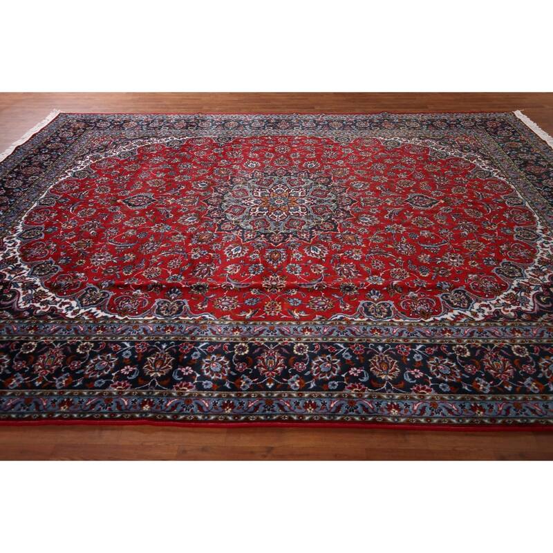 Traditional Red Kashan Turkish Rug Floral Oriental Machine-Made Carpet - 9'7" x 12'7"