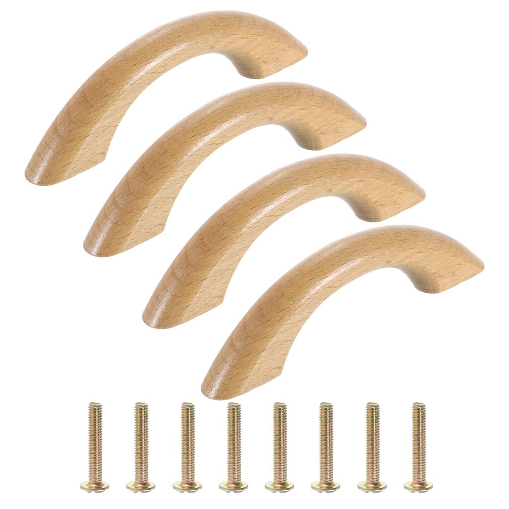 4Pcs Wood Drawer Pulls Handles, 2.5" Beech Wood Cabinets Drawer Pull Handles - Wooden