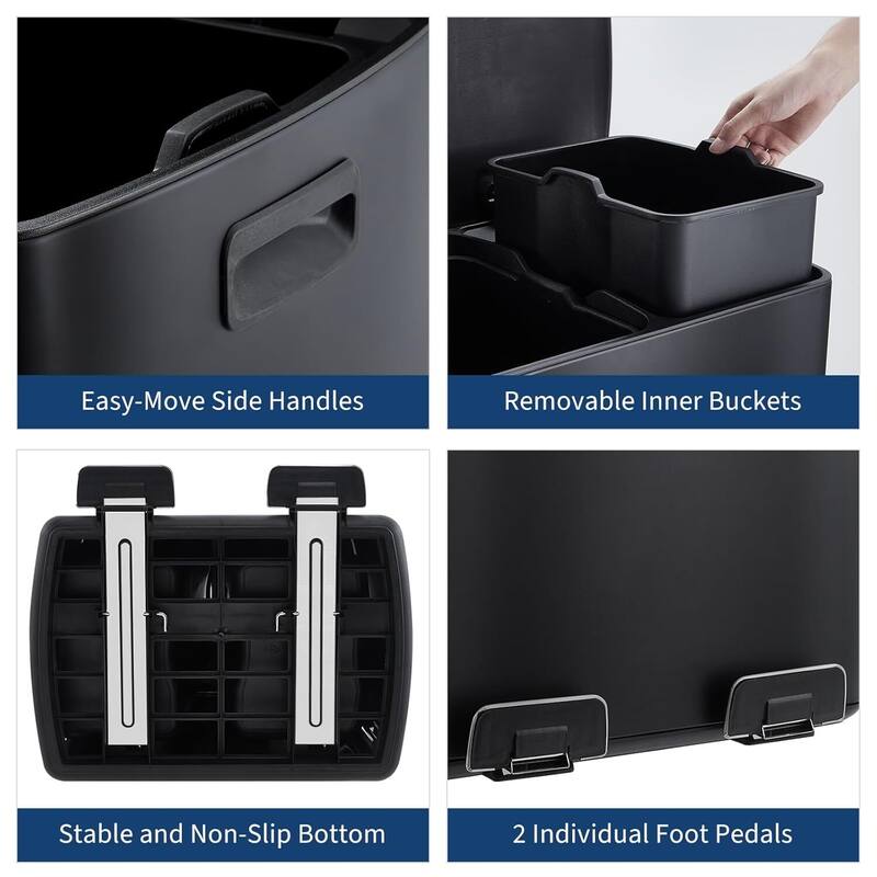 16-Gallon Soft-Close Lids Dual Compartment Trash Can Recycling Bin for Kitchen