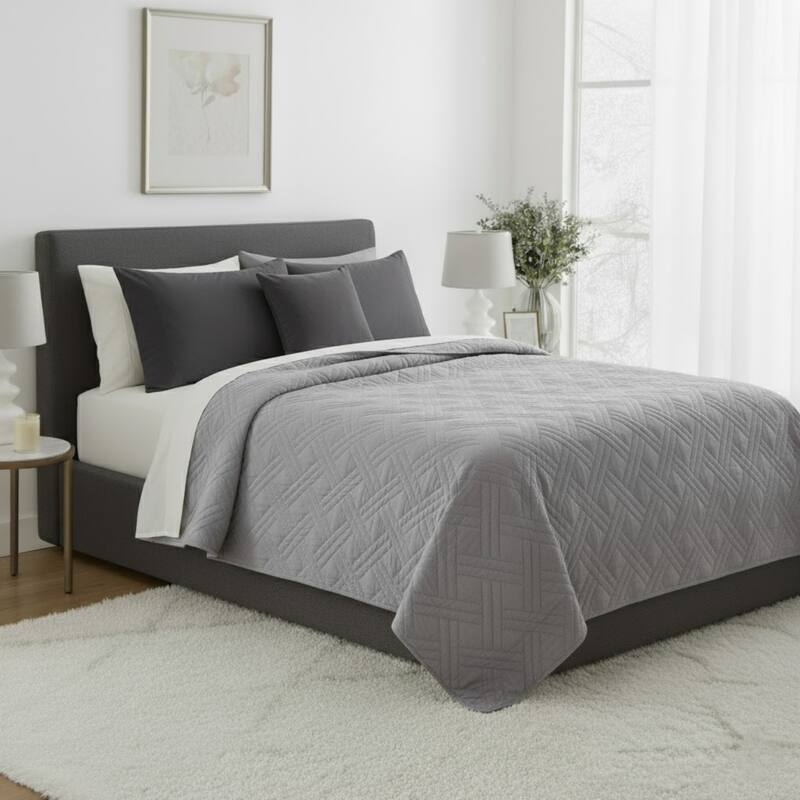 Lavish Home Modern Quilted Bedspread Coverlet with Basket-Weave Design Polyester