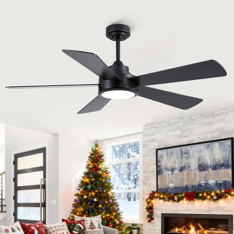 52" Modern Ceiling Fan with Light and Remote,APP Control,Suitable for Sloped Ceiling,Reversible Blades,DC Motor - 52 Inches