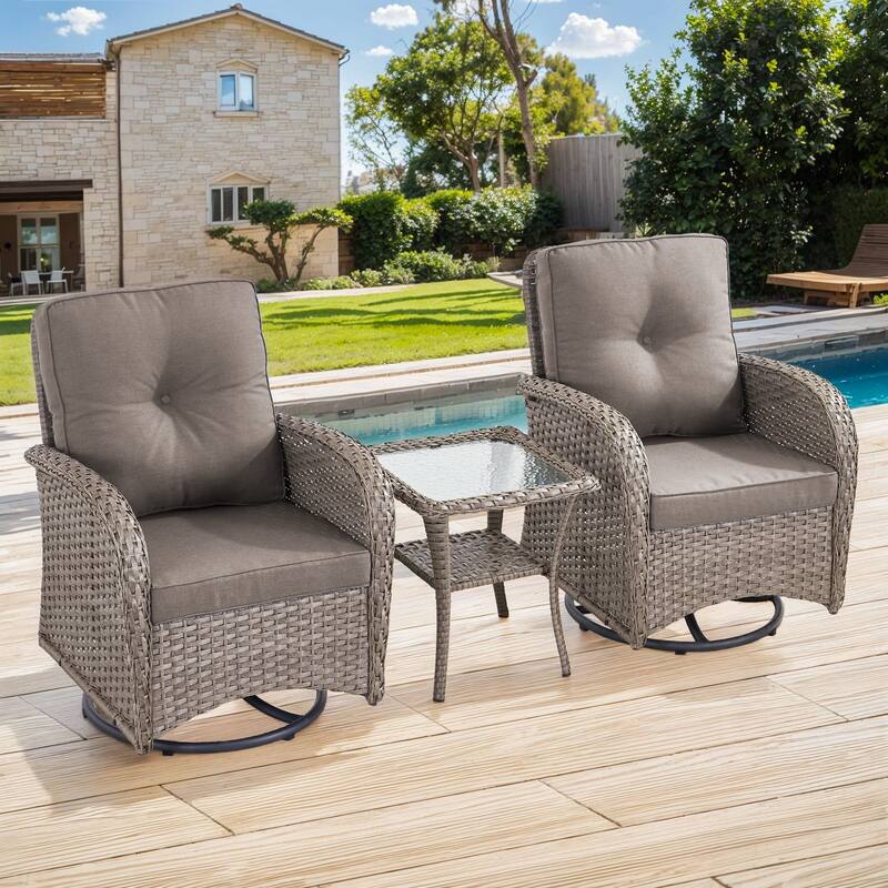 Gymojoy Patio Furniture Set Outdoor Wicker Swivel Glider Chairs Set