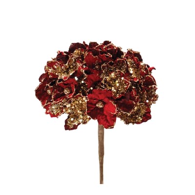 Beaded Burgandy Hydrangea Flower Stem (Set of 2) - N/A