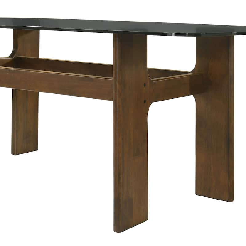 Ileena Mid-Century Modern 79 in. Rectangle Wood Dining Table in Walnut finish with Tempered Glass Top