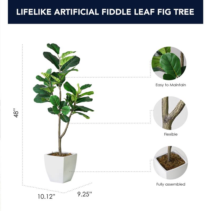 American Art Decor Artificial Faux Tree in White Tapered Ceramic Pot