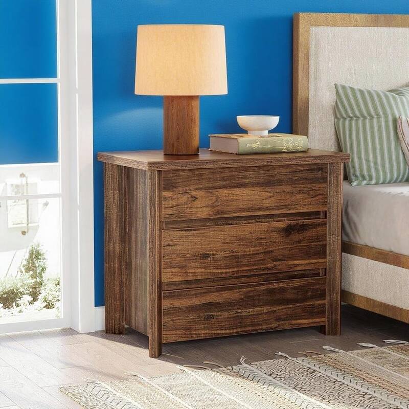 Rustic Brown Engineered Wood 3-Drawer Nightstand with Sturdy Storage