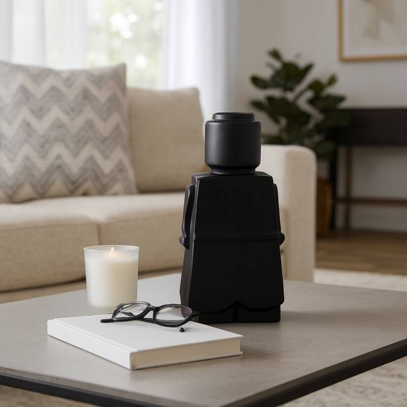 Ceramic Modern Block Character Figurine - Black, 12 in. - 6" x 4" x 12" - Black