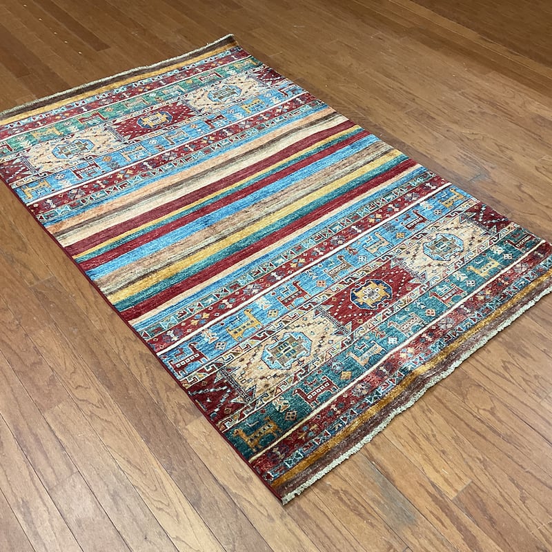 HERAT ORIENTAL Hand-knotted Super Kazak Khorjeen Design Wool Rug - 4'1" x 6'1"