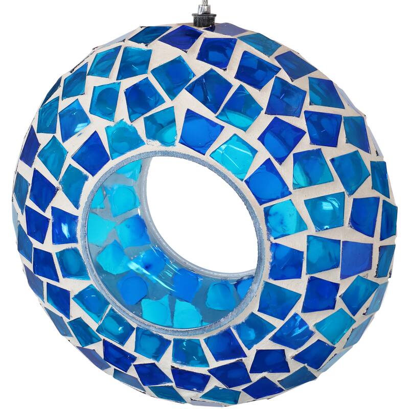 Outdoor Hanging Bird Feeder Blue Mosaic Fly-Through Design - 6" - Blue
