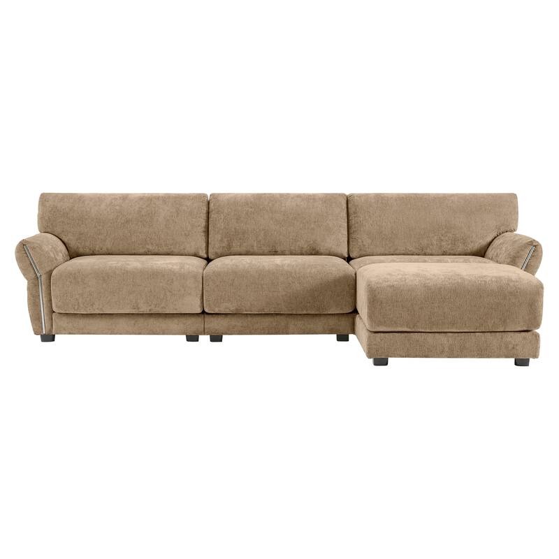 Modular Sectional Sofa Set with Petal Armrest Design External USB and Type-C Charger, Movable Ottoman, Chenille