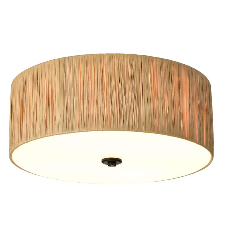 4-Light 16 in. Natural Farmhouse Flush Mount Ceiling Light with Raffia and Acrylic Shade
