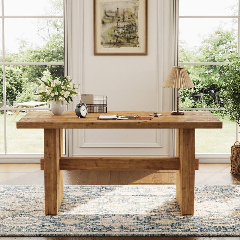 Solid Wood Executive Desk, Large Computer Desk Office Desk Writing Study Table, Home Office Business Workstation